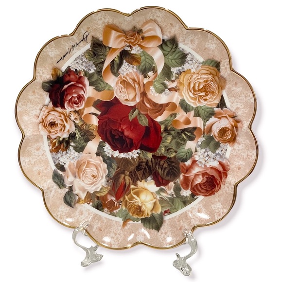 Franklin Mint Set of 2 Plates Porcelain 24 Kt Gold Trim Bouquet Limit Edition - Picture 7 of 9